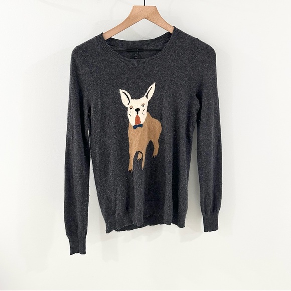 J. Crew Women’s Wool Blend French Bulldog Sweater Gray Size XS - Picture 2 of 6